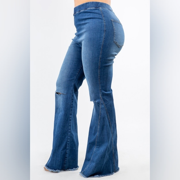 High Waist Denim Flare Pants - Picture 2 of 7